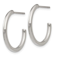 SRE133 Chisel Stainless Steel Polished 19mm Diameter 2mm J Hoop Post Earrings