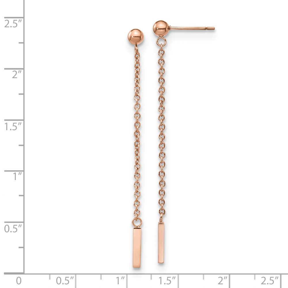 SRE1333 Chisel Stainless Steel Polished Rose IP-plated Bar Post Dangle Earrings