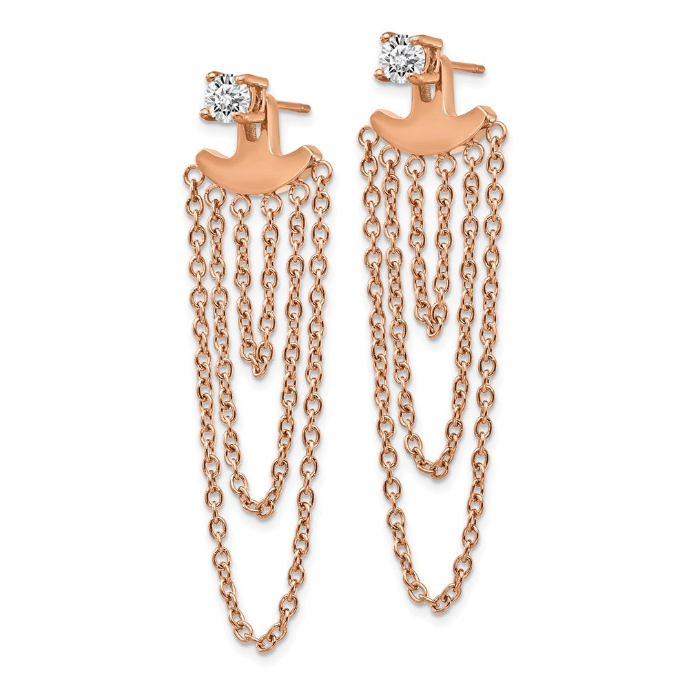 SRE1339 Chisel Stainless Steel Polished Rose IP-plated CZ Post with Jacket Earrings