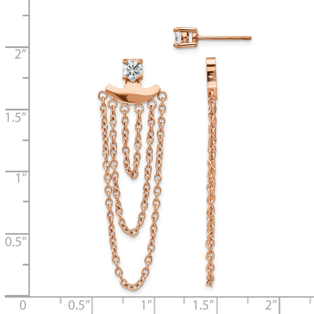 SRE1339 Chisel Stainless Steel Polished Rose IP-plated CZ Post with Jacket Earrings