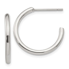 SRE133 Chisel Stainless Steel Polished 19mm Diameter 2mm J Hoop Post Earrings
