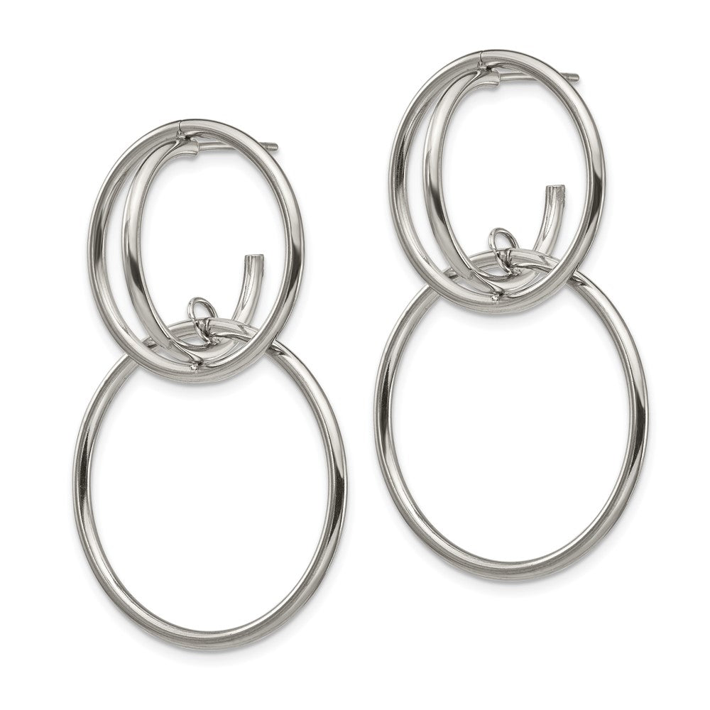 SRE1340 Chisel Stainless Steel Polished Interlocking Circles Post Dangle Earrings