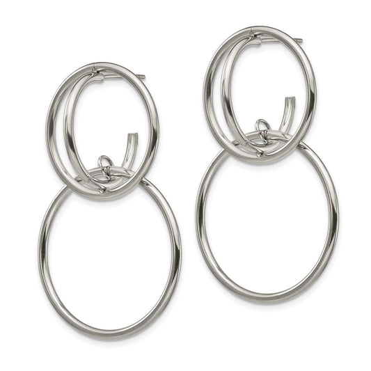 SRE1340 Chisel Stainless Steel Polished Interlocking Circles Post Dangle Earrings