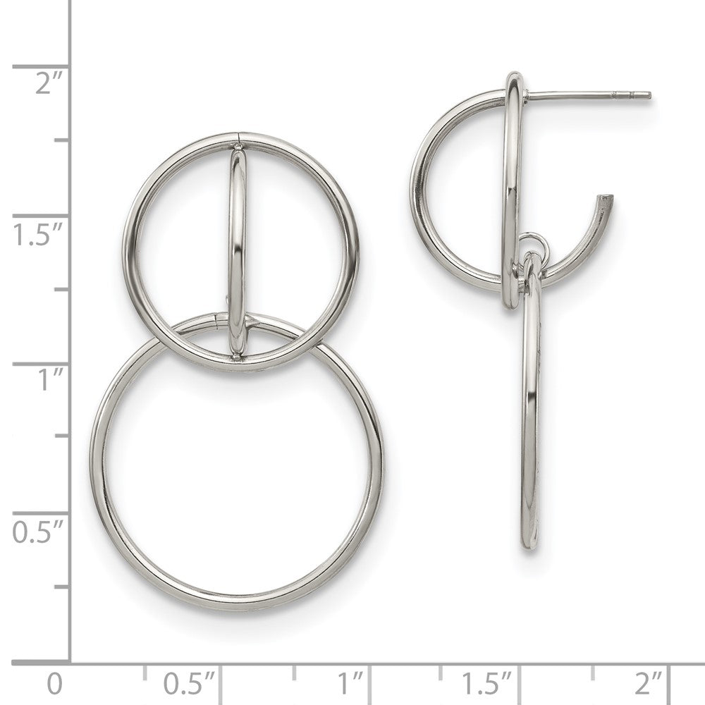SRE1340 Chisel Stainless Steel Polished Interlocking Circles Post Dangle Earrings