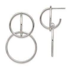 SRE1340 Chisel Stainless Steel Polished Interlocking Circles Post Dangle Earrings
