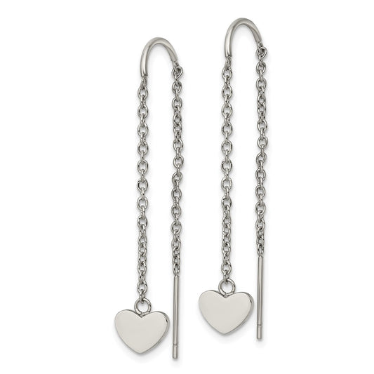 SRE1347 Chisel Stainless Steel Polished Threader Heart Dangle Earrings