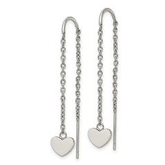 SRE1347 Chisel Stainless Steel Polished Threader Heart Dangle Earrings