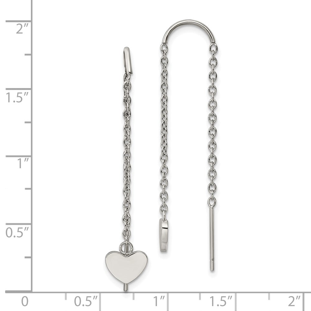 SRE1347 Chisel Stainless Steel Polished Threader Heart Dangle Earrings