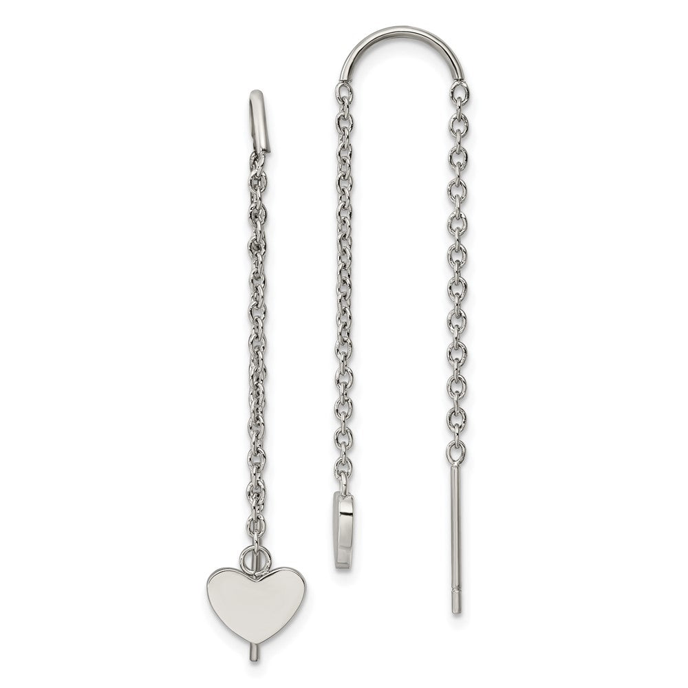 SRE1347 Chisel Stainless Steel Polished Threader Heart Dangle Earrings