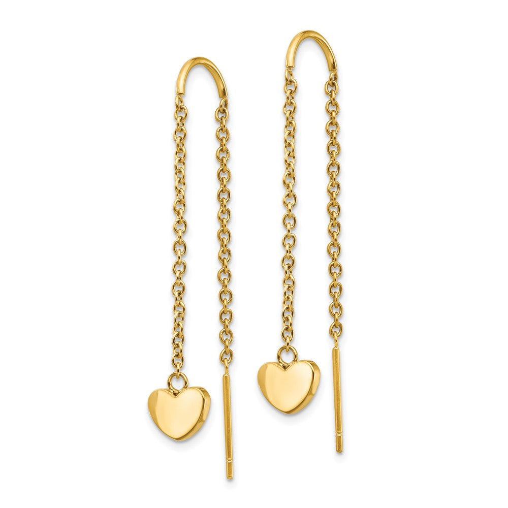 SRE1348 Chisel Stainless Steel Polished Yellow IP-plated Threader Heart Dangle Earrings