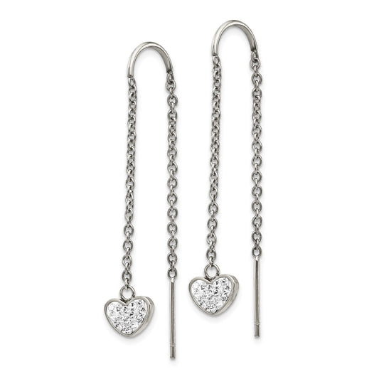 SRE1350 Chisel Stainless Steel Polished with Preciosa Crystal Heart Threader Earrings