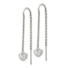 SRE1350 Chisel Stainless Steel Polished with Preciosa Crystal Heart Threader Earrings