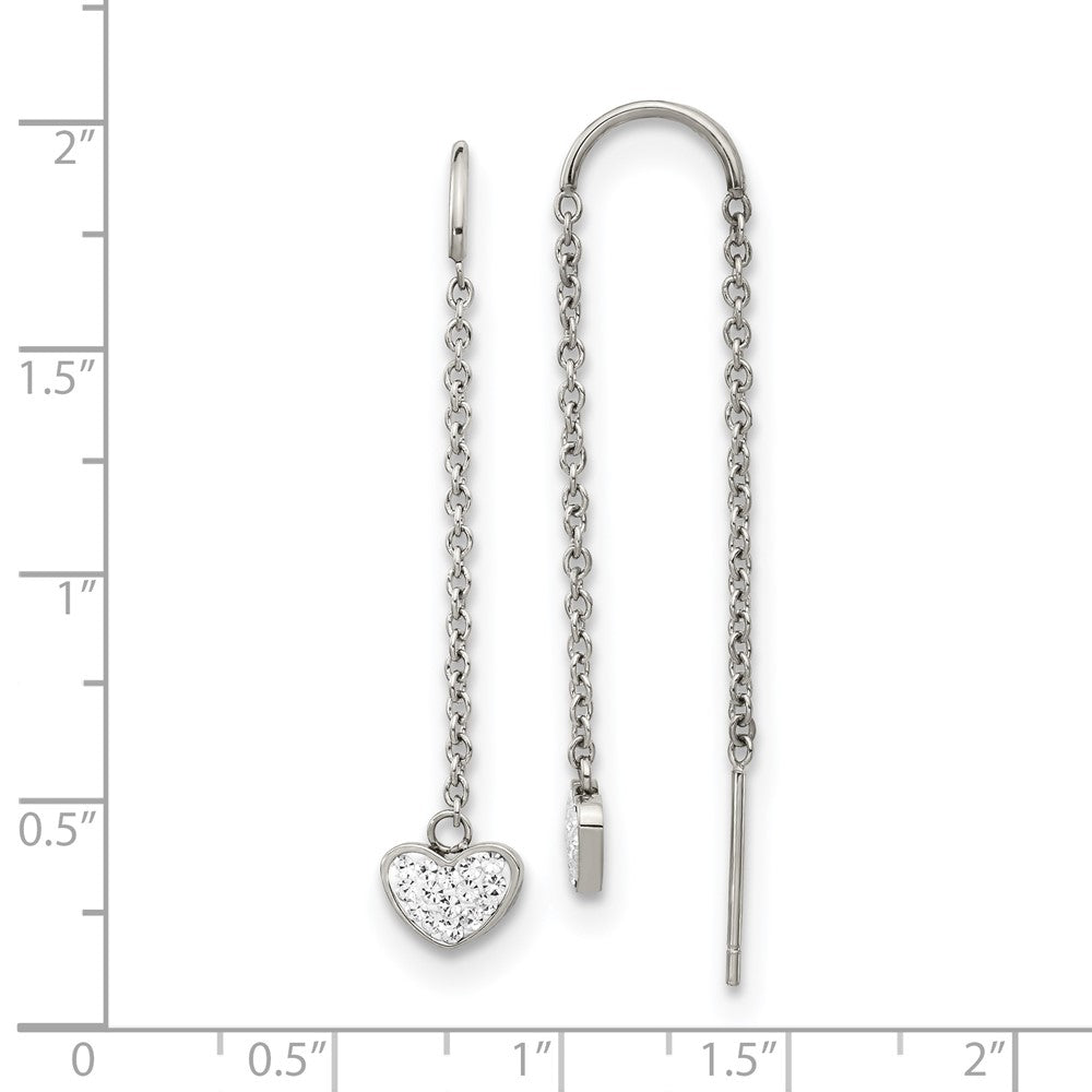 SRE1350 Chisel Stainless Steel Polished with Preciosa Crystal Heart Threader Earrings