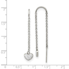 SRE1350 Chisel Stainless Steel Polished with Preciosa Crystal Heart Threader Earrings