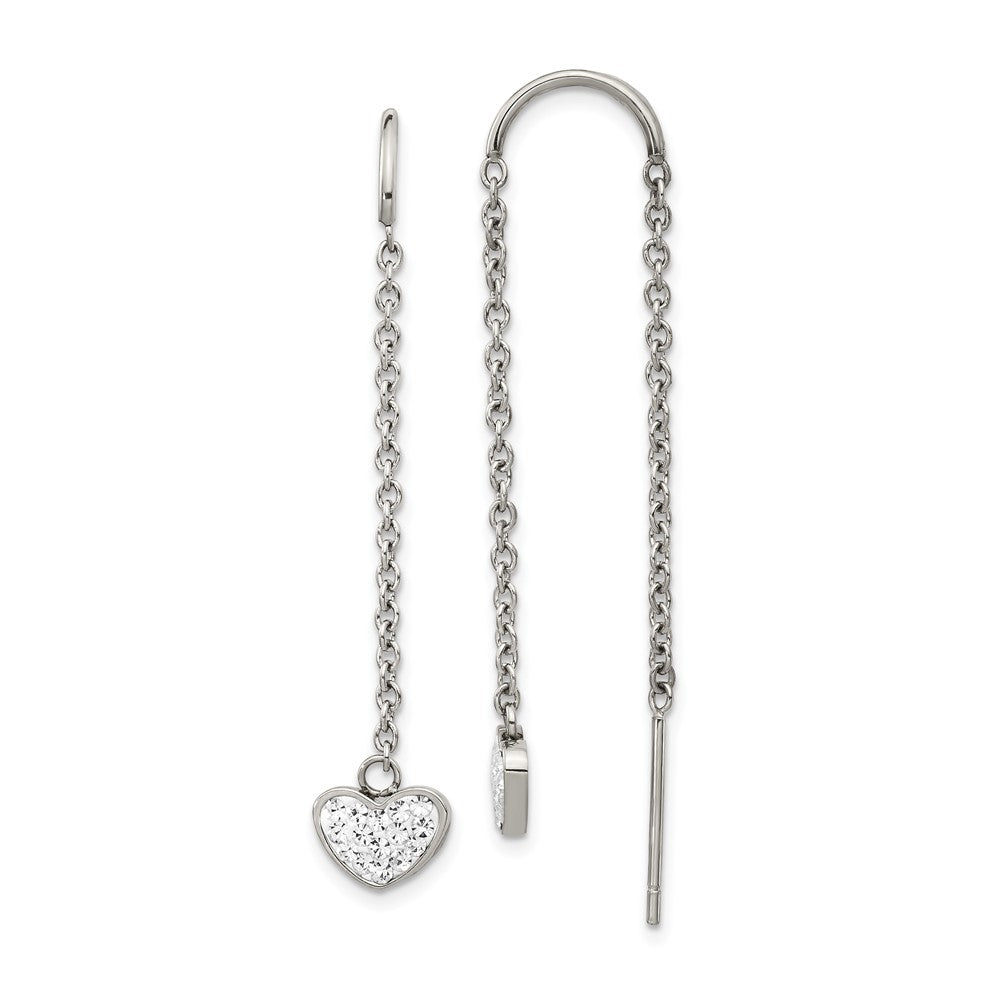 SRE1350 Chisel Stainless Steel Polished with Preciosa Crystal Heart Threader Earrings