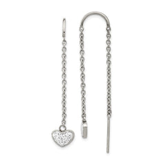SRE1350 Chisel Stainless Steel Polished with Preciosa Crystal Heart Threader Earrings