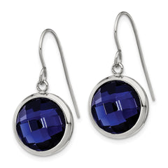 SRE1365 Chisel Stainless Steel Polished with Blue Glass Dangle Shepherd Hook Earrings