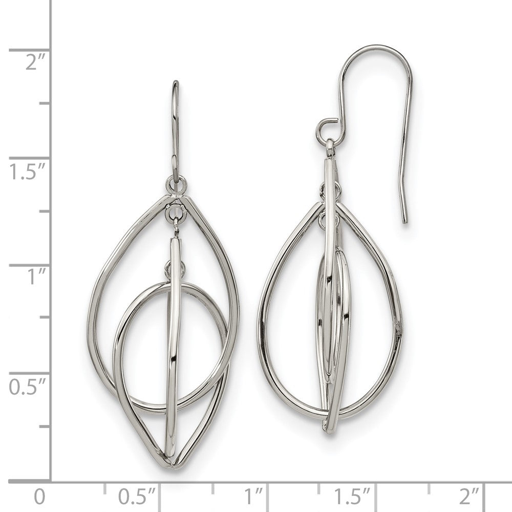 SRE1368 Chisel Stainless Steel Polished Dangle Shepherd Hook Earrings