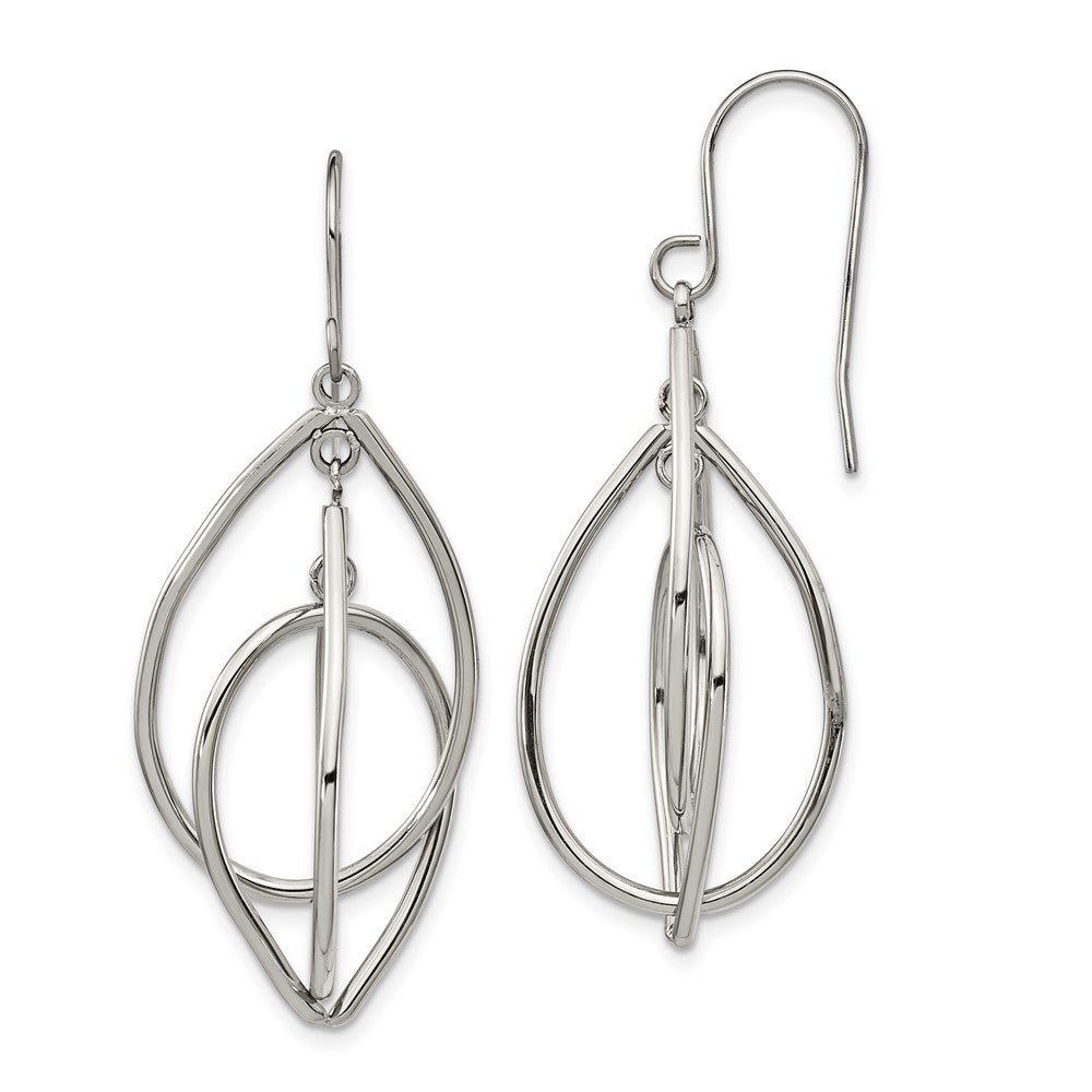 SRE1368 Chisel Stainless Steel Polished Dangle Shepherd Hook Earrings