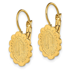 SRE1385 Chisel Stainless Steel Polished Yellow IP-plated Etched Our Lady of Guadalupe Omega Back Earrings