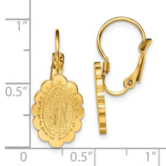 SRE1385 Chisel Stainless Steel Polished Yellow IP-plated Etched Our Lady of Guadalupe Omega Back Earrings