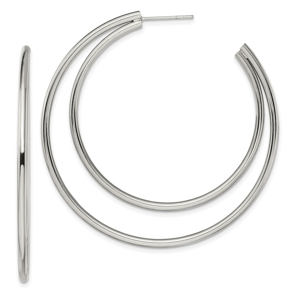 SRE1416 Chisel Stainless Steel Polished Post Hoop Earrings