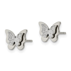 SRE1420 Chisel Stainless Steel Polished Glitter Butterfly Post Earrings