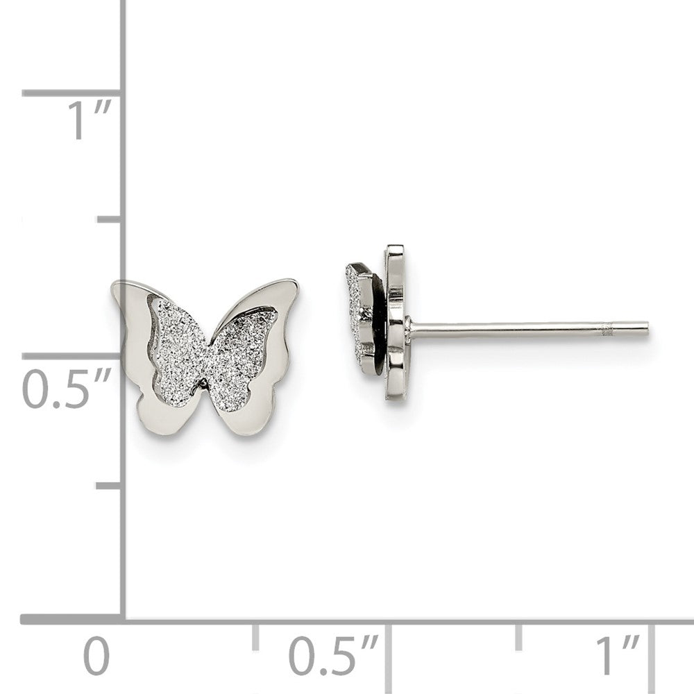 SRE1420 Chisel Stainless Steel Polished Glitter Butterfly Post Earrings