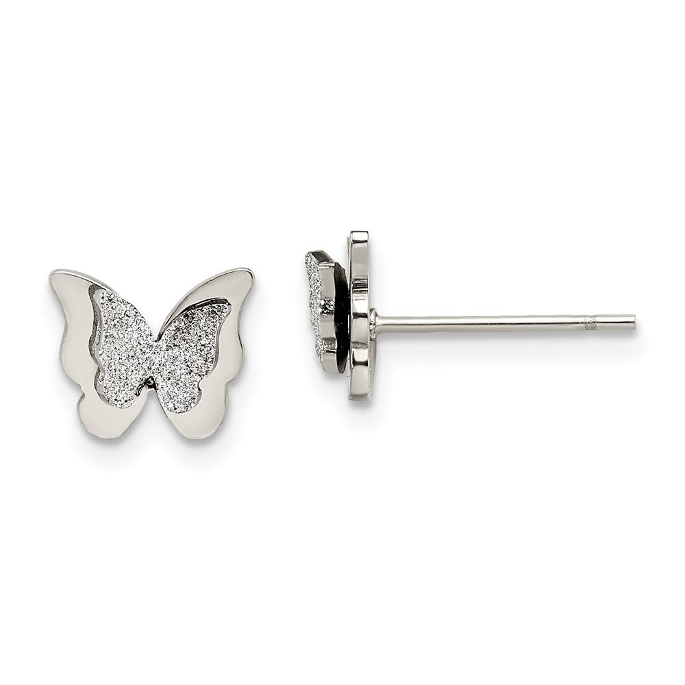 SRE1420 Chisel Stainless Steel Polished Glitter Butterfly Post Earrings