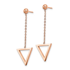 SRE1422 Chisel Stainless Steel Polished Rose IP-plated Triangle Post Dangle Earrings
