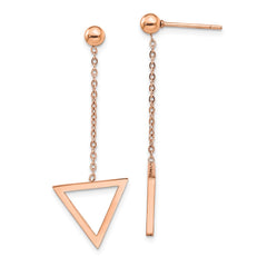 SRE1422 Chisel Stainless Steel Polished Rose IP-plated Triangle Post Dangle Earrings