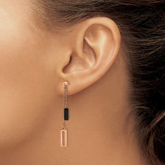 SRE1426 Chisel Stainless Steel Polished Black and Rose IP-plated Post Dangle Earrings