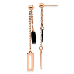 SRE1426 Chisel Stainless Steel Polished Black and Rose IP-plated Post Dangle Earrings