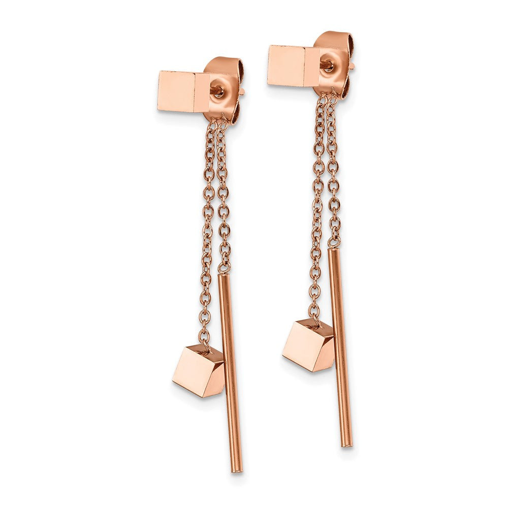SRE1428 Chisel Stainless Steel Polished Rose IP-plated Front and Back Post Dangle Earrings