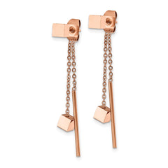 SRE1428 Chisel Stainless Steel Polished Rose IP-plated Front and Back Post Dangle Earrings