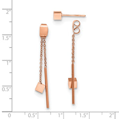SRE1428 Chisel Stainless Steel Polished Rose IP-plated Front and Back Post Dangle Earrings