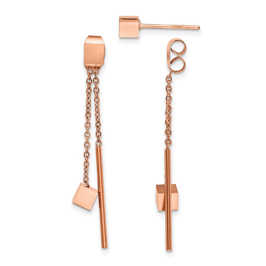 SRE1428 Chisel Stainless Steel Polished Rose IP-plated Front and Back Post Dangle Earrings