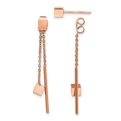 SRE1428 Chisel Stainless Steel Polished Rose IP-plated Front and Back Post Dangle Earrings