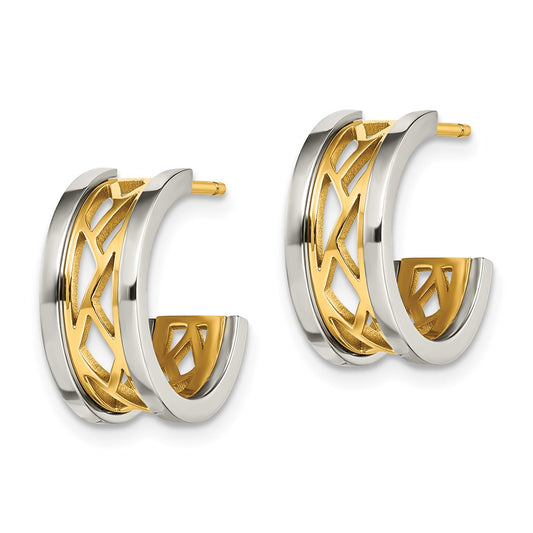 SRE1437 Chisel Stainless Steel Polished Yellow IP-plated Post Hoop Earrings