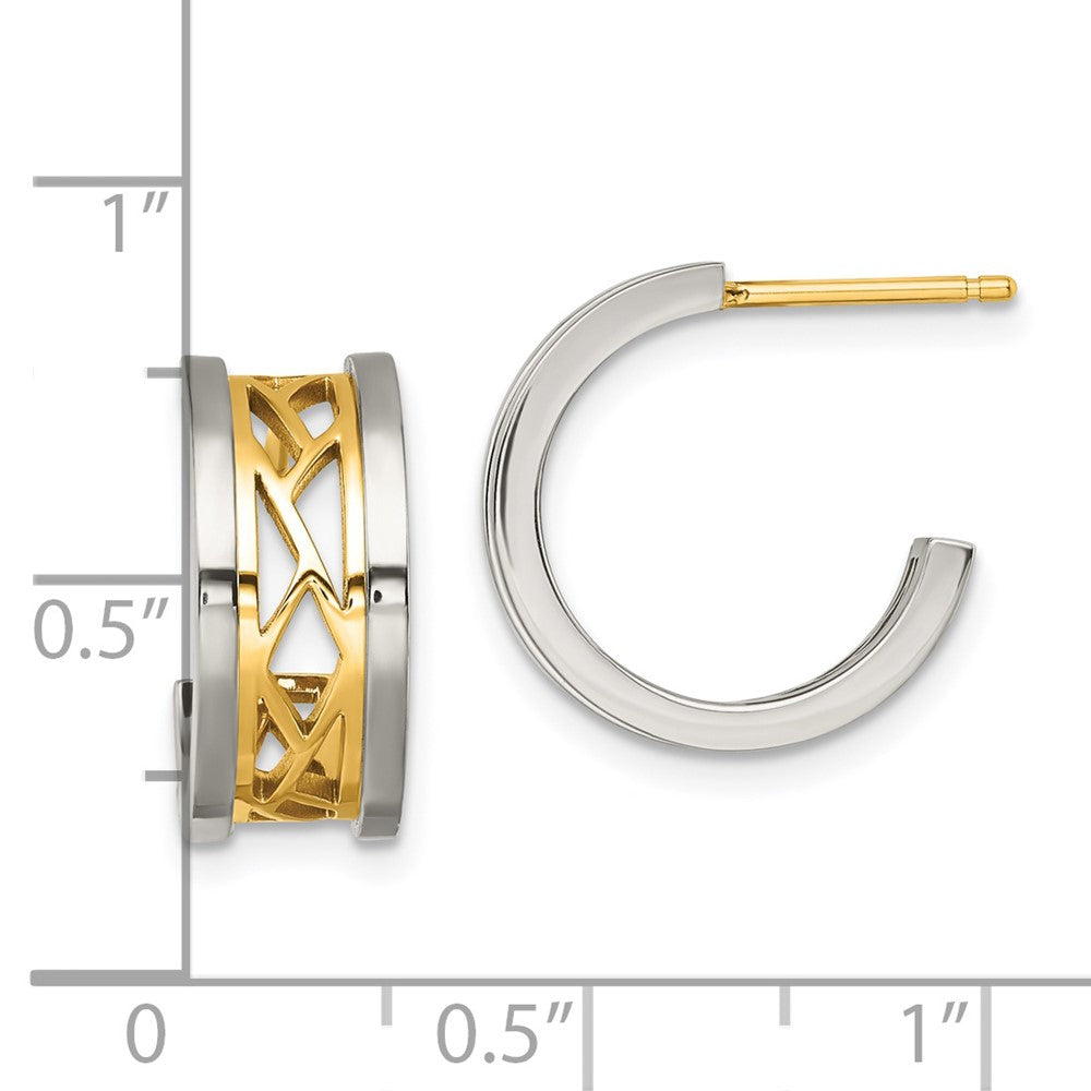 SRE1437 Chisel Stainless Steel Polished Yellow IP-plated Post Hoop Earrings