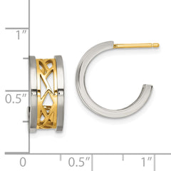 SRE1437 Chisel Stainless Steel Polished Yellow IP-plated Post Hoop Earrings