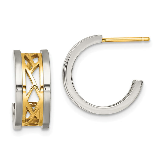 SRE1437 Chisel Stainless Steel Polished Yellow IP-plated Post Hoop Earrings