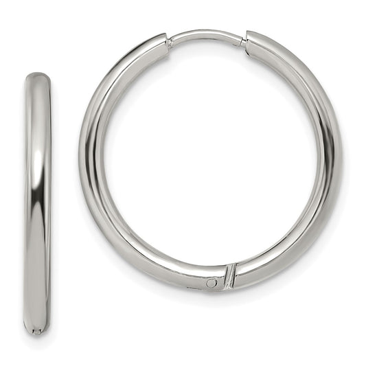 SRE1443 Chisel Stainless Steel Polished 2.5mm Hinged Hoop Earrings