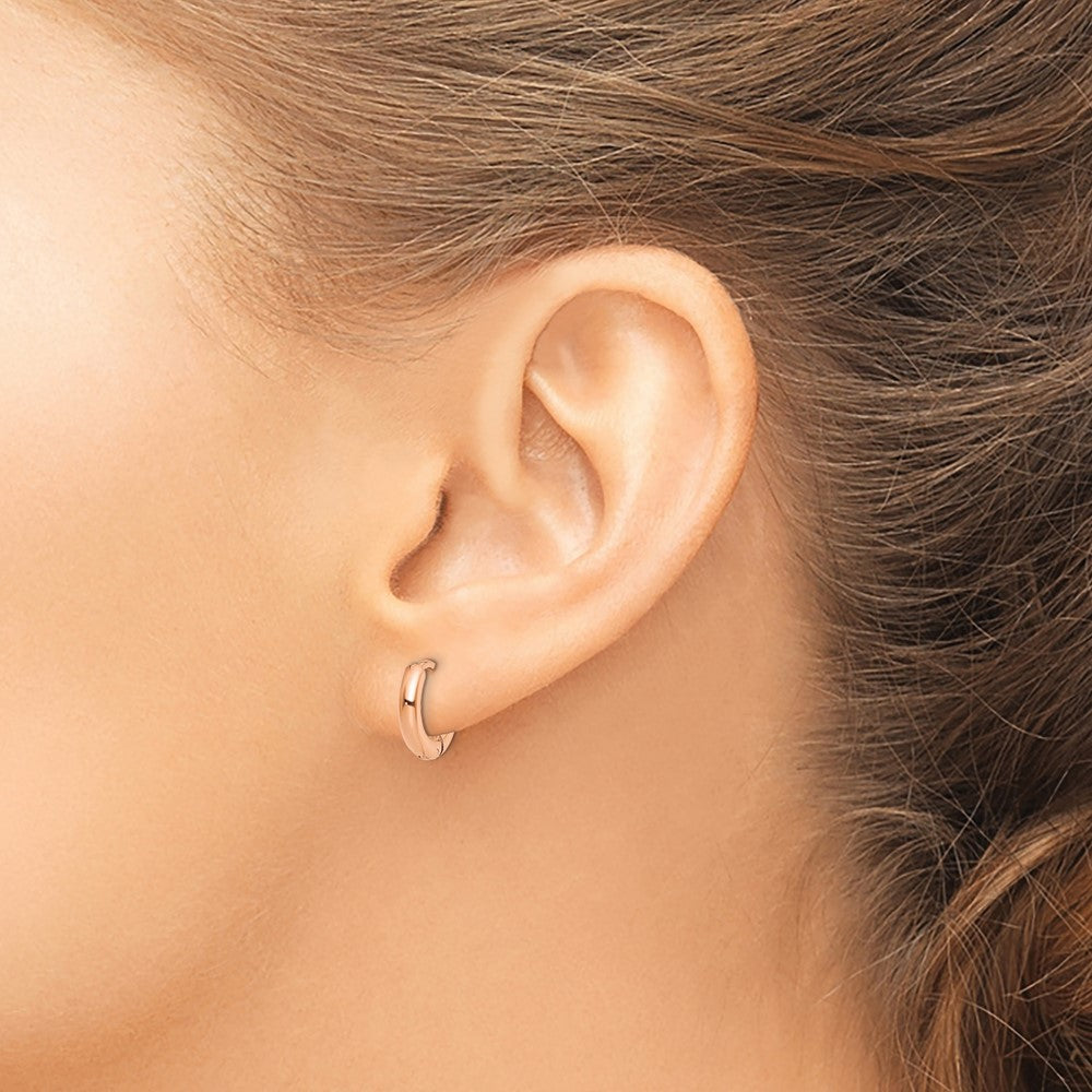 SRE1447 Chisel Stainless Steel Polished Rose IP-plated 2.5mm Hinged Hoop Earrings