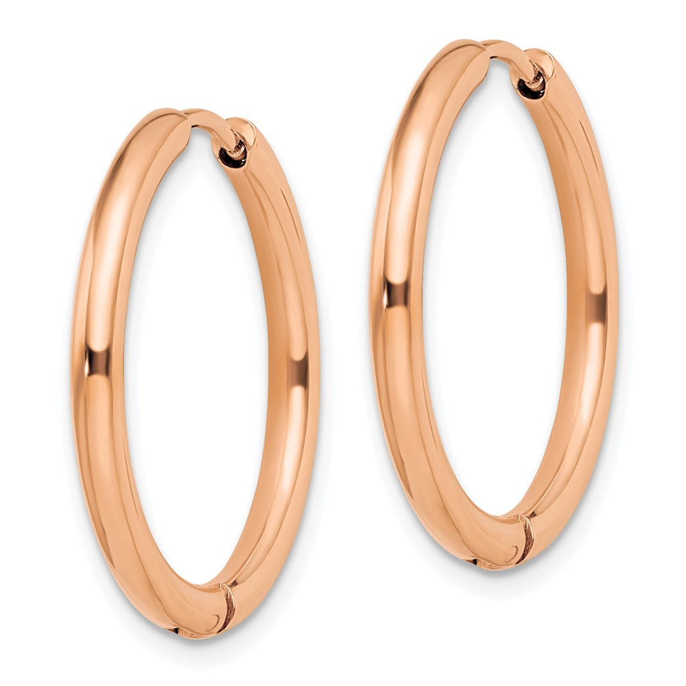 SRE1449 Chisel Stainless Steel Polished Rose IP-plated 2.5mm Hinged Hoop Earrings