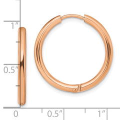 SRE1449 Chisel Stainless Steel Polished Rose IP-plated 2.5mm Hinged Hoop Earrings