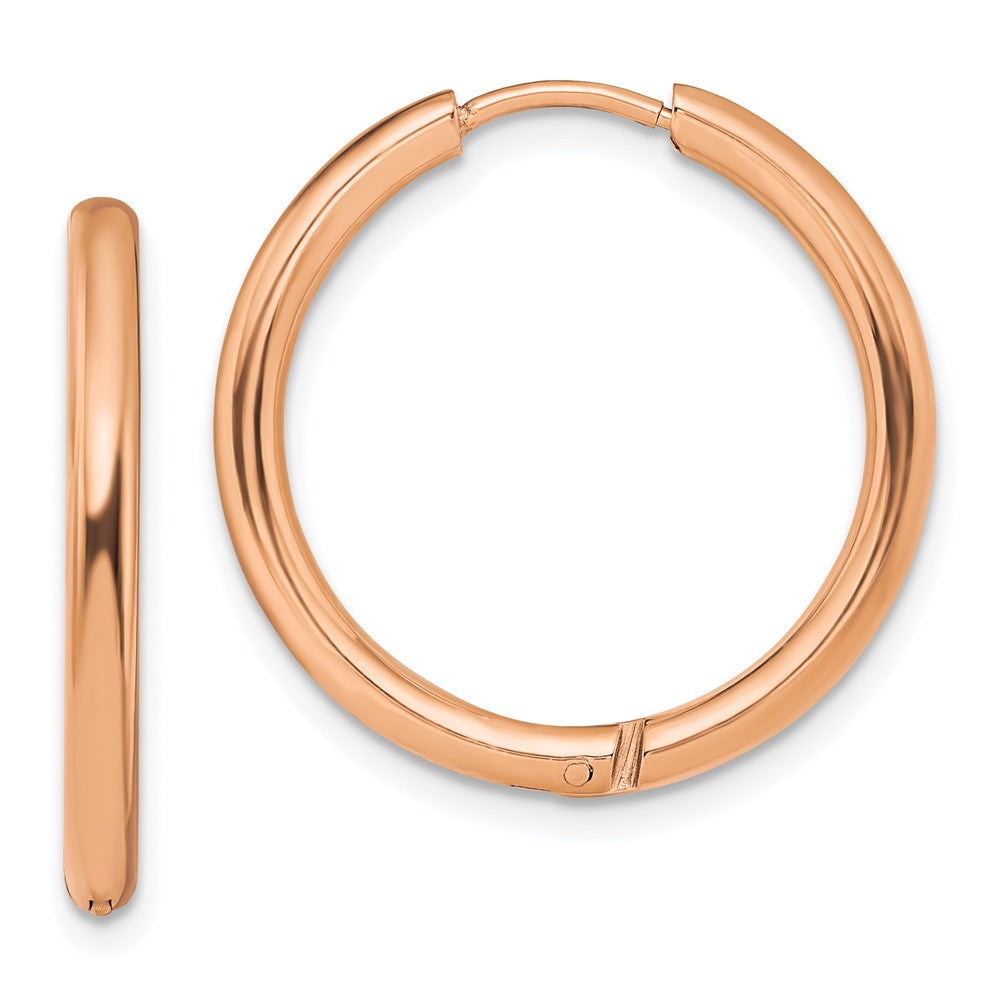 SRE1449 Chisel Stainless Steel Polished Rose IP-plated 2.5mm Hinged Hoop Earrings