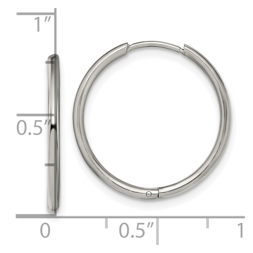 SRE1454 Chisel Stainless Steel Polished 1.6mm Hinged Hoop Earrings