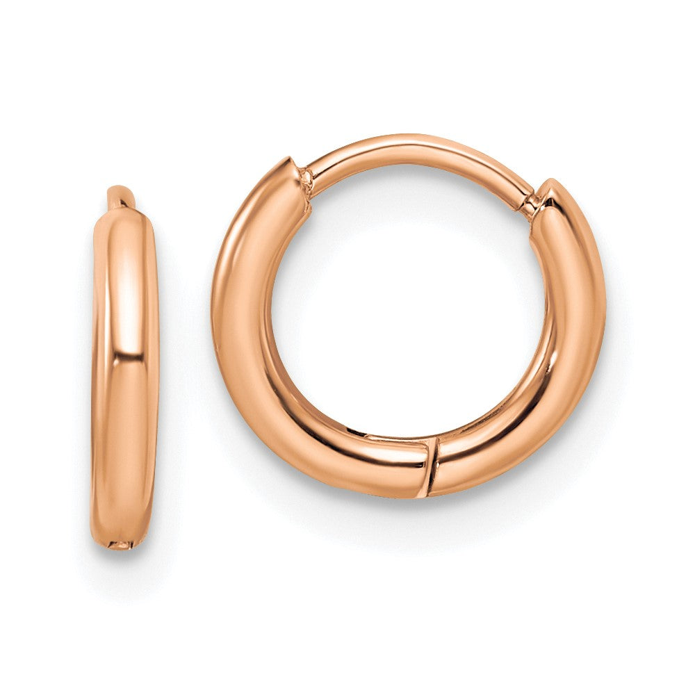 SRE1462 Chisel Stainless Steel Polished Rose IP-plated 1.6mm Hinged Hoop Earrings