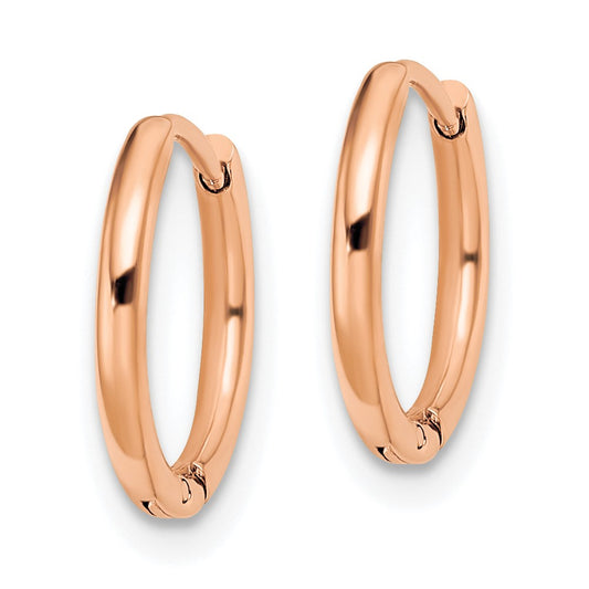 SRE1463 Chisel Stainless Steel Polished Rose IP-plated 1.6mm Hinged Hoop Earrings